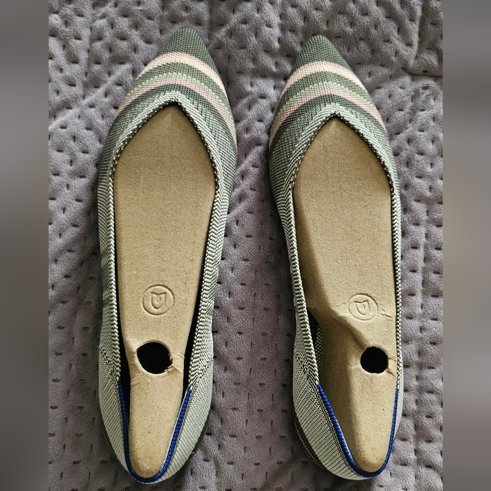 Rothy's Inverse grey and pink stripe point flats. Women's size 10. Retired style